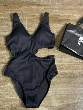 Fabletics Ribbed Cutout One Piece Swimsuit Black Shaping